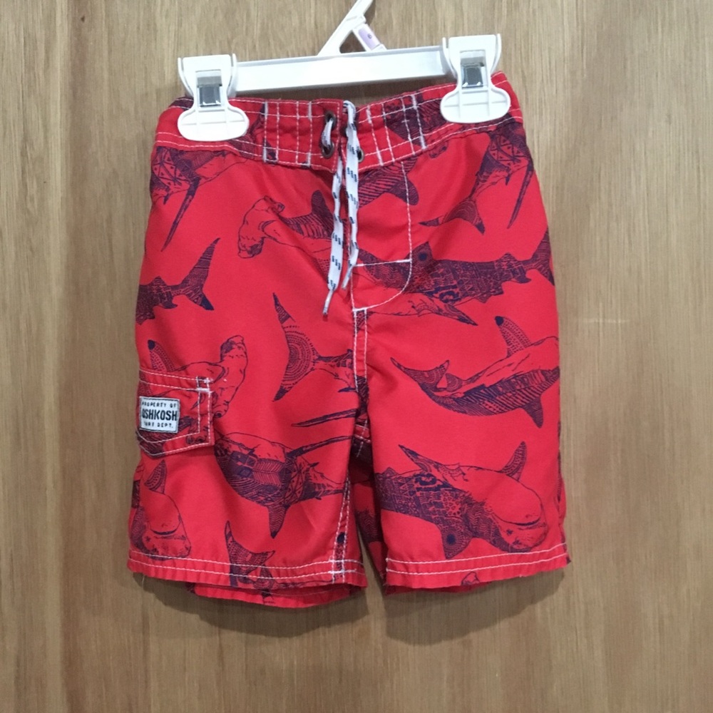 Oshkosh Swim Trunks Red with Navy blue sharks